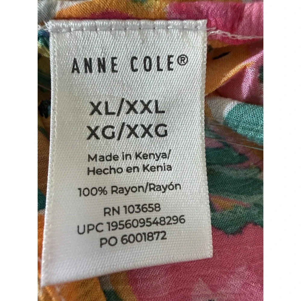 Anne Cole XL XXL Floral Tunic Swim Cover Up Pink Orange Green Rayon Beach
